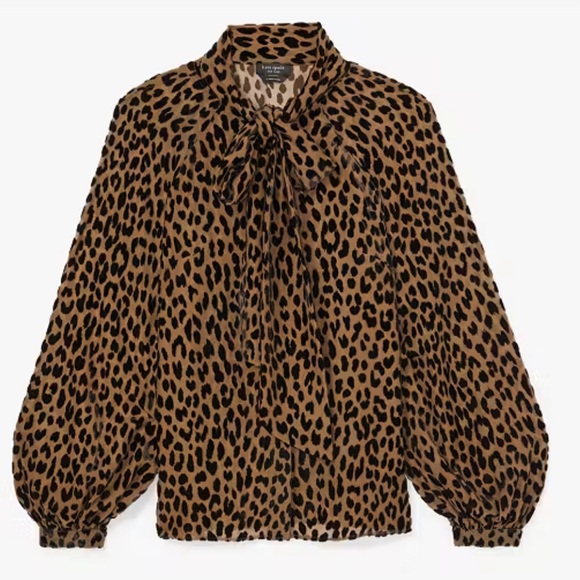 NEW Kate spade Modern Leopard Tie neck Shirt size XS - Picture 8 of 9